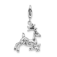 Amore La Vita Sterling Silver 3-D Polished Reindeer Charm with Fancy Lobster Clasp view 3