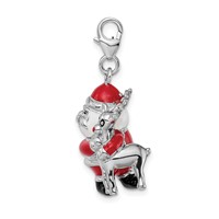 Amore La Vita Sterling Silver Rhodium-plated Polished 3-D Enameled Santa and Reindeer Charm with Fancy Lobster Clasp view 2