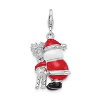 Amore La Vita Sterling Silver Rhodium-plated Polished 3-D Enameled Santa and Reindeer Charm with Fancy Lobster Clasp view 3