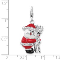 Amore La Vita Sterling Silver Rhodium-plated Polished 3-D Enameled Santa and Reindeer Charm with Fancy Lobster Clasp view 5