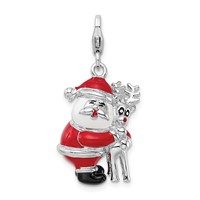 Amore La Vita Sterling Silver Rhodium-plated Polished 3-D Enameled Santa and Reindeer Charm with Fancy Lobster Clasp view 1