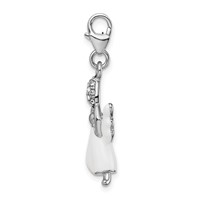 Amore La Vita Sterling Silver Rhodium-plated Polished 3-D White Enameled Crystal Angel Charm with Fancy Lobster Clasp view 2