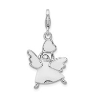Amore La Vita Sterling Silver Rhodium-plated Polished 3-D White Enameled Crystal Angel Charm with Fancy Lobster Clasp view 3