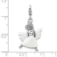 Amore La Vita Sterling Silver Rhodium-plated Polished 3-D White Enameled Crystal Angel Charm with Fancy Lobster Clasp view 4
