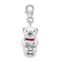 Amore La Vita Sterling Silver Rhodium-plated Polished 3-D Enameled Polar Bear on Sled Charm with Fancy Lobster Clasp view 2