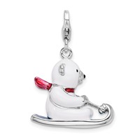 Amore La Vita Sterling Silver Rhodium-plated Polished 3-D Enameled Polar Bear on Sled Charm with Fancy Lobster Clasp view 3