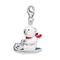Amore La Vita Sterling Silver Rhodium-plated Polished 3-D Enameled Polar Bear on Sled Charm with Fancy Lobster Clasp view 4