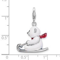 Amore La Vita Sterling Silver Rhodium-plated Polished 3-D Enameled Polar Bear on Sled Charm with Fancy Lobster Clasp view 5