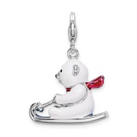 Amore La Vita Sterling Silver Rhodium-plated Polished 3-D Enameled Polar Bear on Sled Charm with Fancy Lobster Clasp view 1