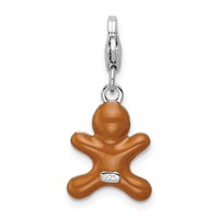 Amore La Vita Sterling Silver Rhodium-plated Polished 3-D Enameled Gingerbread Cookie Charm with Fancy Lobster Clasp view 3