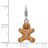Amore La Vita Sterling Silver Rhodium-plated Polished 3-D Enameled Gingerbread Cookie Charm with Fancy Lobster Clasp view 4