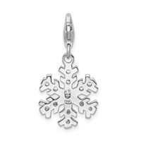 Amore La Vita Sterling Silver Rhodium-plated Polished Glass Stone Snowflake Charm with Fancy Lobster Clasp view 3