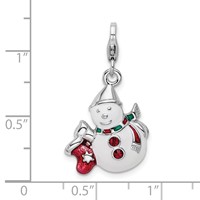 Amore La Vita Sterling Silver Rhodium-plated Polished 3-D Enameled with Crystal Snowman Charm with Fancy Lobster Clasp view 4