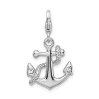Amore La Vita Sterling Silver Rhodium-plated Polished 3-D Enameled Swarovski Crystal Anchor Charm with Fancy Lobster Clasp view 3
