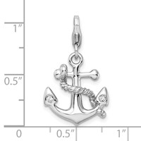 Amore La Vita Sterling Silver Rhodium-plated Polished 3-D Enameled Swarovski Crystal Anchor Charm with Fancy Lobster Clasp view 4