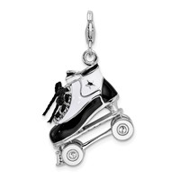 Amore La Vita Sterling Silver Rhodium-plated Polished 3-D Moveable Enameled Roller Skate Charm with Fancy Lobster Clasp view 3