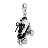 Amore La Vita Sterling Silver Rhodium-plated Polished 3-D Moveable Enameled Roller Skate Charm with Fancy Lobster Clasp view 4