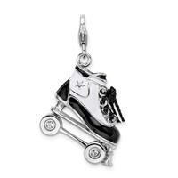 Amore La Vita Sterling Silver Rhodium-plated Polished 3-D Moveable Enameled Roller Skate Charm with Fancy Lobster Clasp view 1