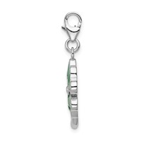 Amore La Vita Sterling Silver Rhodium-plated Polished 3-D Green Enameled 4 Leaf Clover and Clear Crystal Love Charm with Fancy Lobster Clasp view 2