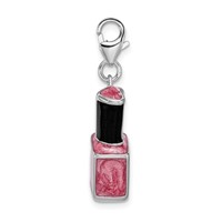 Amore La Vita Sterling Silver Rhodium-plated Polished 3-D Enameled Pink Nail Polish Bottle Charm with Fancy Lobster Clasp view 2