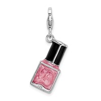 Amore La Vita Sterling Silver Rhodium-plated Polished 3-D Enameled Pink Nail Polish Bottle Charm with Fancy Lobster Clasp view 3