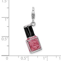 Amore La Vita Sterling Silver Rhodium-plated Polished 3-D Enameled Pink Nail Polish Bottle Charm with Fancy Lobster Clasp view 4