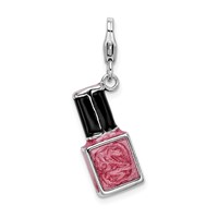 Amore La Vita Sterling Silver Rhodium-plated Polished 3-D Enameled Pink Nail Polish Bottle Charm with Fancy Lobster Clasp view 1