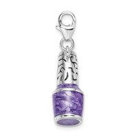 Amore La Vita Sterling Silver Rhodium-plated Polished 3-D Enameled Purple Nail Polish Bottle Charm with Fancy Lobster Clasp view 2