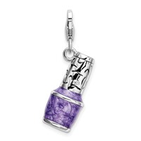 Amore La Vita Sterling Silver Rhodium-plated Polished 3-D Enameled Purple Nail Polish Bottle Charm with Fancy Lobster Clasp view 3