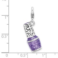 Amore La Vita Sterling Silver Rhodium-plated Polished 3-D Enameled Purple Nail Polish Bottle Charm with Fancy Lobster Clasp view 4