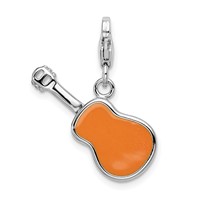 Amore La Vita Sterling Silver Rhodium-plated Polished 3-D Enameled Guitar Charm with Fancy Lobster Clasp view 3