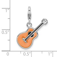 Amore La Vita Sterling Silver Rhodium-plated Polished 3-D Enameled Guitar Charm with Fancy Lobster Clasp view 4