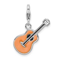 Amore La Vita Sterling Silver Rhodium-plated Polished 3-D Enameled Guitar Charm with Fancy Lobster Clasp view 1