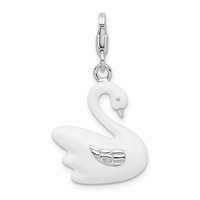 Amore La Vita Sterling Silver Rhodium-plated Polished 3-D Enameled Swan Charm with Fancy Lobster Clasp view 3