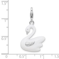 Amore La Vita Sterling Silver Rhodium-plated Polished 3-D Enameled Swan Charm with Fancy Lobster Clasp view 4