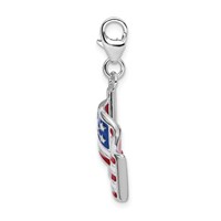Amore La Vita Sterling Silver Rhodium-plated Polished Reversible Enameled American Flag Charm with Fancy Lobster Clasp view 2