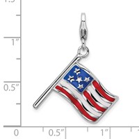 Amore La Vita Sterling Silver Rhodium-plated Polished Reversible Enameled American Flag Charm with Fancy Lobster Clasp view 4