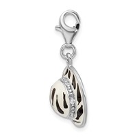 Amore La Vita Sterling Silver Rhodium-plated Polished 3-D CZ Enameled Zebra Hat Charm with Fancy Lobster Clasp view 2