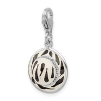 Amore La Vita Sterling Silver Rhodium-plated Polished 3-D CZ Enameled Zebra Hat Charm with Fancy Lobster Clasp view 4