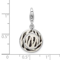 Amore La Vita Sterling Silver Rhodium-plated Polished 3-D CZ Enameled Zebra Hat Charm with Fancy Lobster Clasp view 5