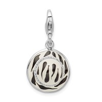 Amore La Vita Sterling Silver Rhodium-plated Polished 3-D CZ Enameled Zebra Hat Charm with Fancy Lobster Clasp view 1