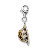 Amore La Vita Sterling Silver Rhodium-plated Polished 3-D CZ Enameled Leopard Hat Charm with Fancy Lobster Clasp view 2