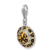Amore La Vita Sterling Silver Rhodium-plated Polished 3-D CZ Enameled Leopard Hat Charm with Fancy Lobster Clasp view 4