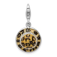 Amore La Vita Sterling Silver Rhodium-plated Polished 3-D CZ Enameled Leopard Hat Charm with Fancy Lobster Clasp view 1