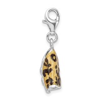 Amore La Vita Sterling Silver Rhodium-plated Polished 3-D CZ Enameled Leopard Jacket Charm with Fancy Lobster Clasp view 2