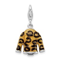 Amore La Vita Sterling Silver Rhodium-plated Polished 3-D CZ Enameled Leopard Jacket Charm with Fancy Lobster Clasp view 3