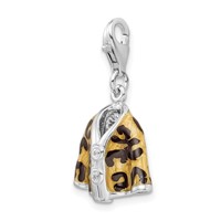 Amore La Vita Sterling Silver Rhodium-plated Polished 3-D CZ Enameled Leopard Jacket Charm with Fancy Lobster Clasp view 4