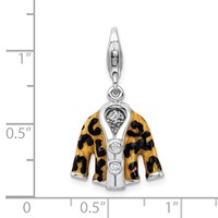 Amore La Vita Sterling Silver Rhodium-plated Polished 3-D CZ Enameled Leopard Jacket Charm with Fancy Lobster Clasp view 5