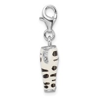 Amore La Vita Sterling Silver Rhodium-plated Polished 3-D CZ Enameled Zebra Pants Charm with Fancy Lobster Clasp view 2