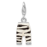 Amore La Vita Sterling Silver Rhodium-plated Polished 3-D CZ Enameled Zebra Pants Charm with Fancy Lobster Clasp view 3